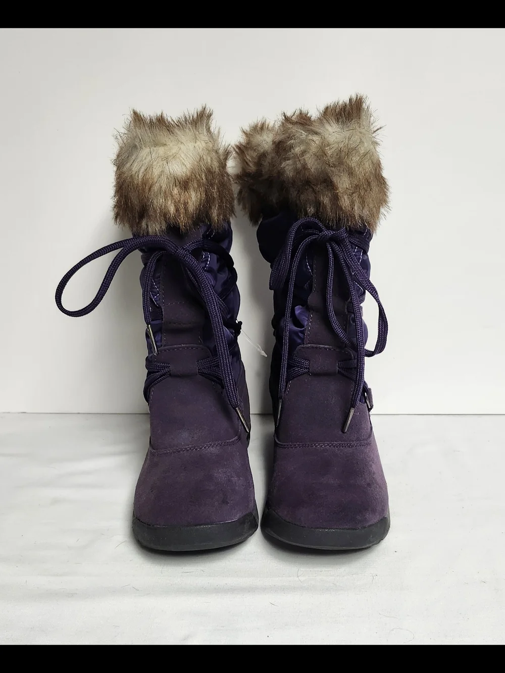 Lands' End Woman Suede Lace up Winter Boots Purple Color Faux Trim Size 6 1/2